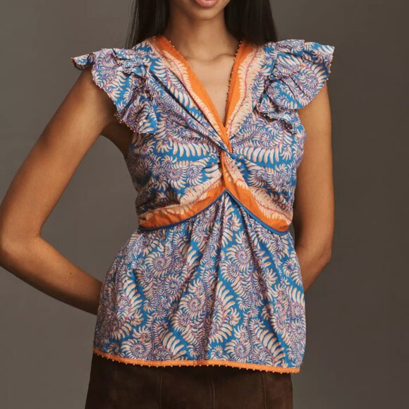 Farm Rio Flutter-Sleeve V-Neck Top Size XS NWT - Picture 2 of 4